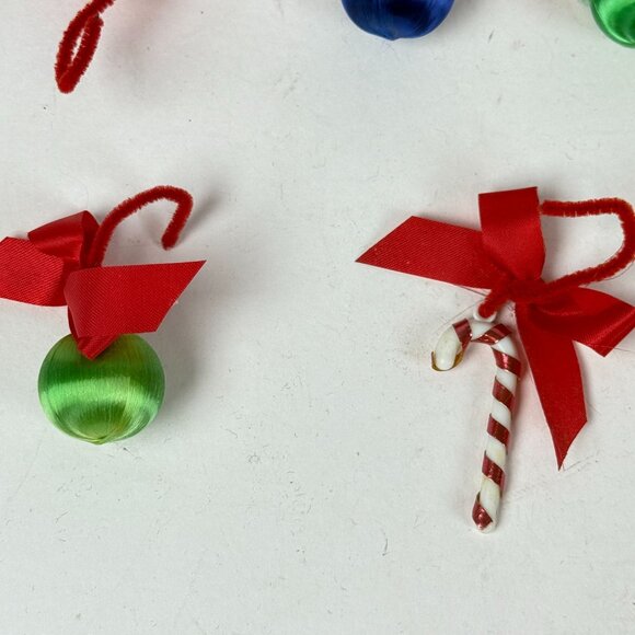 Vintage Christmas Miniature Ornaments Set Of 12 Candy Canes & Baubles Santa Pine - Picture 6 of 7